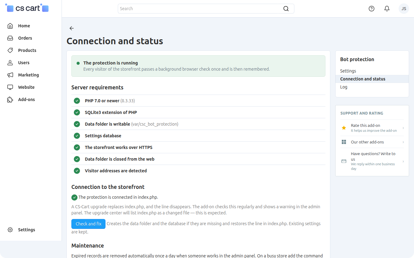Connection and status