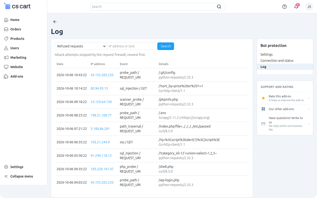 Log: refused requests