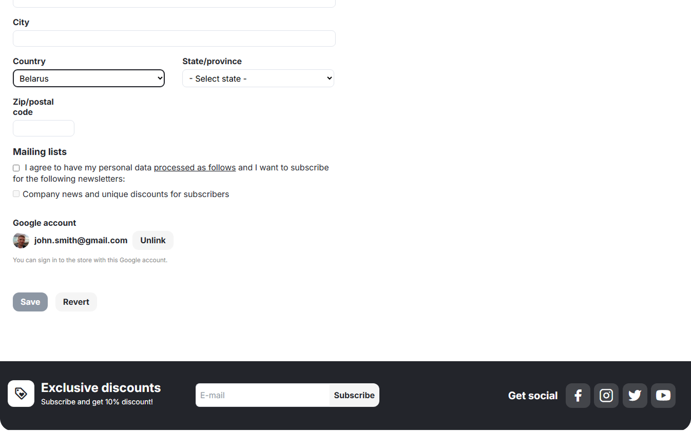 A linked Google account in the customer profile