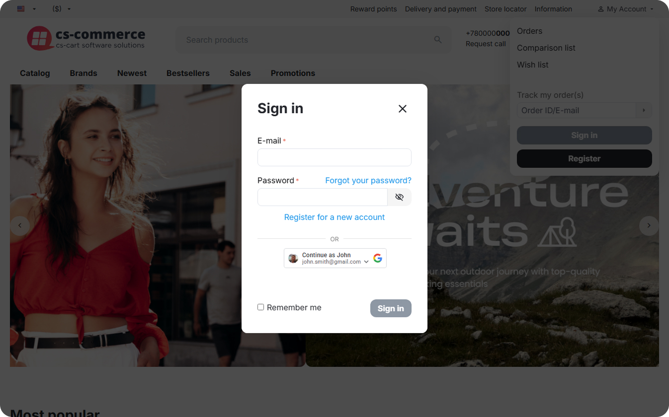 The Google button in the sign-in pop-up