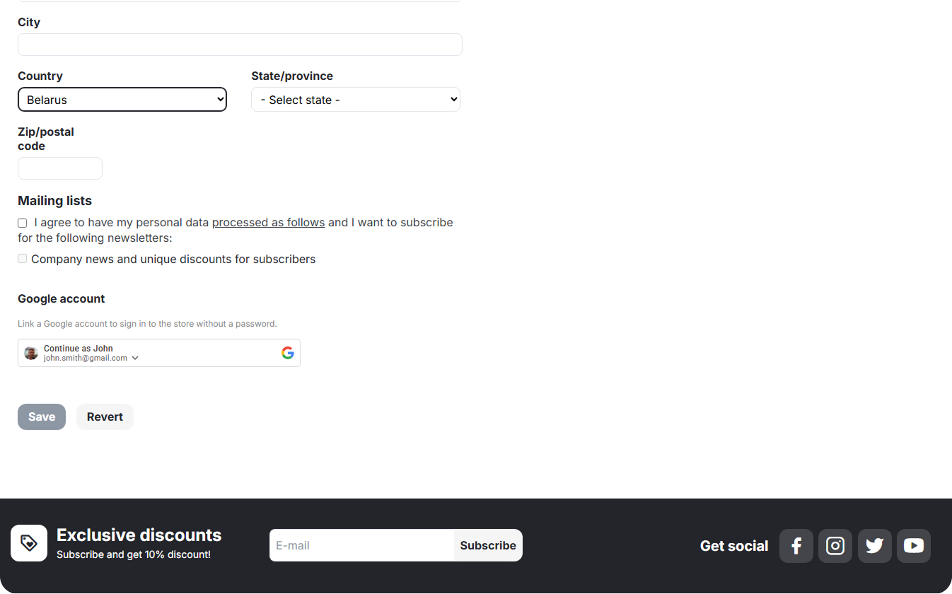 The Google account linking button in the customer profile