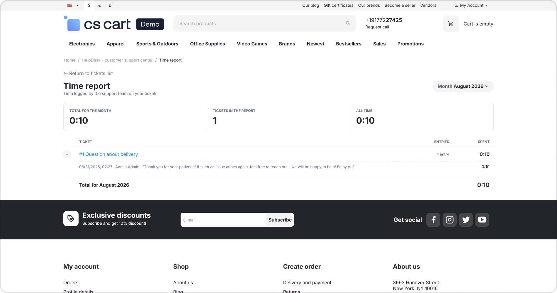 The time report in the customer account