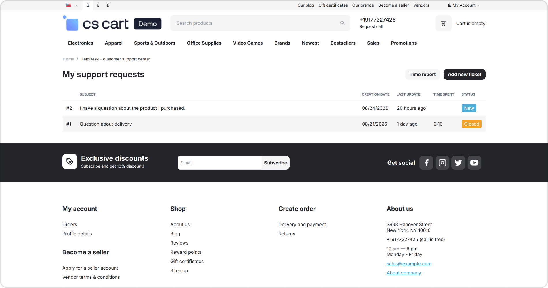 The ticket list in the customer account