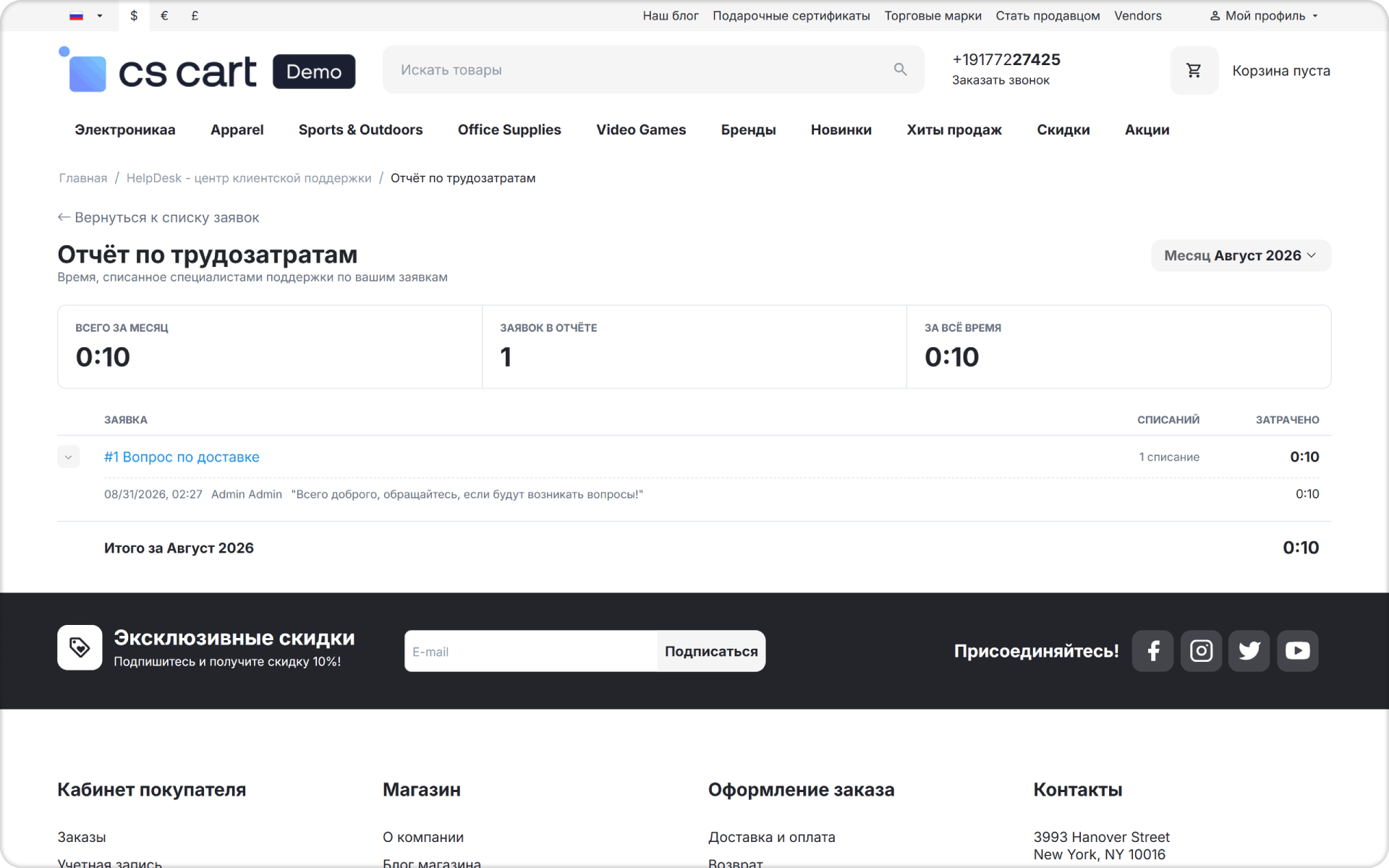 Отчёт по трудозатратам в личном кабинете покупателя